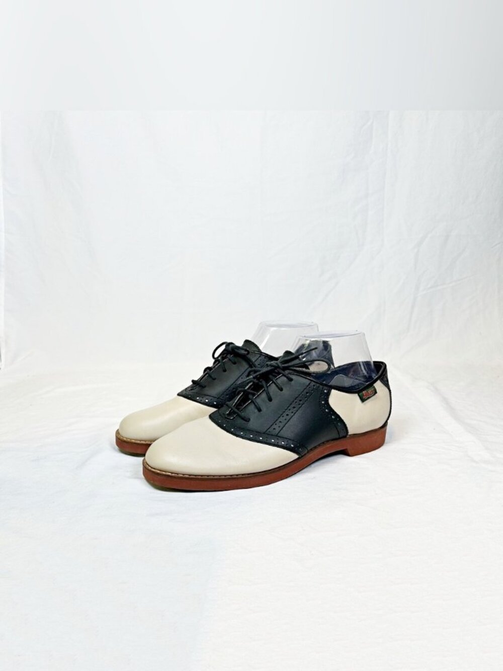 Vintage GH Bass Womens Enfield Beige Black Classic Leather Saddle Shoes~8.5~